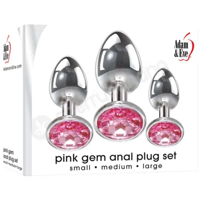 Adam Eve Pink Gem Metal Anal Plug 3 Piece Set