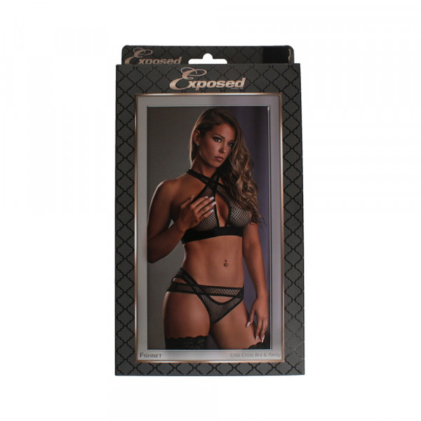 Fishnet Criss Cross Bra & Panty Blk 2xl
