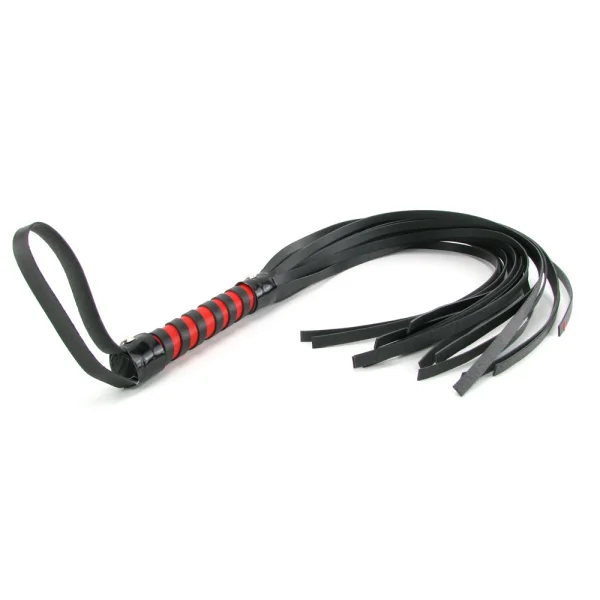 Sex & Mischief Faux Leather Red & Black Strips Flogger