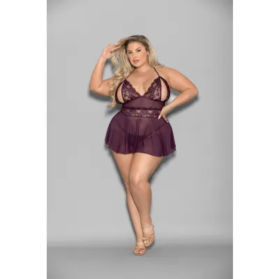 Shorty Babydoll Queen Size Plum