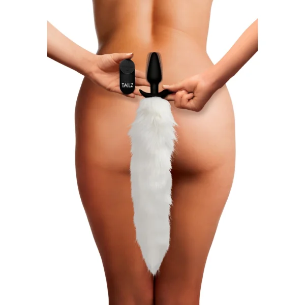 White Fox Tail Vibrating Anal Plug with Remote