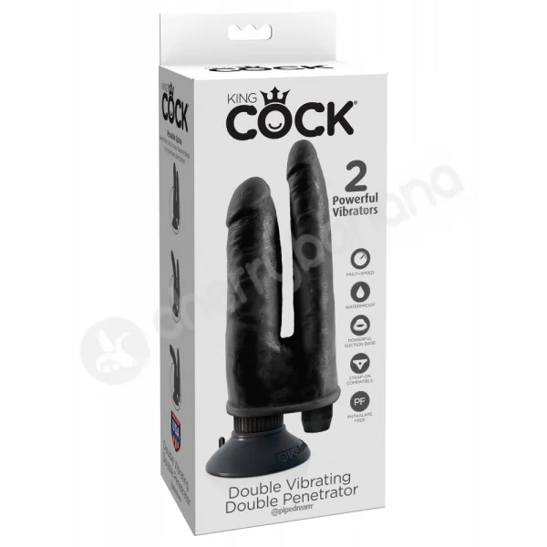 King Cock Black Double Vibrating Double Penetrator Dildo