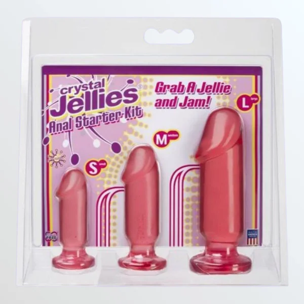 Doc Johnson Crystal Jellies Anal Starter Kit with 3 Penis Shaped Plugs - Pink