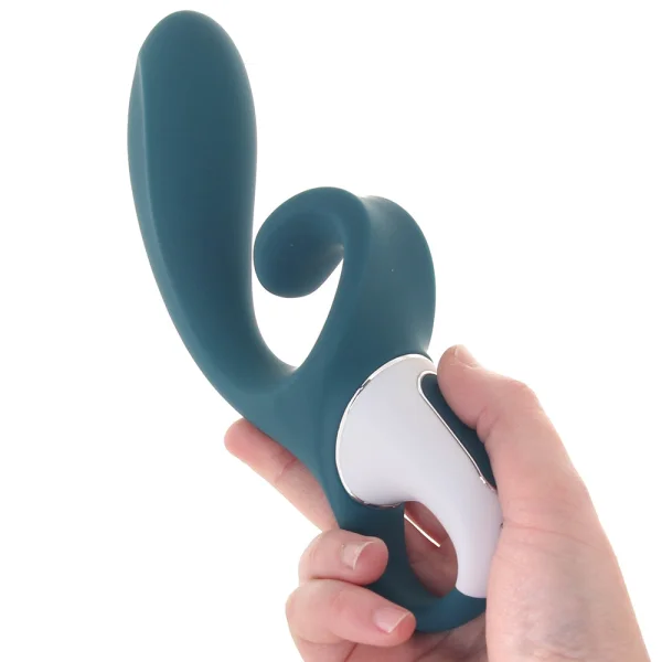 Satisfyer Hug Me Silicone Rechargeable Flexible App Enabled Dual Stimulation Vibrator - Steel Blue