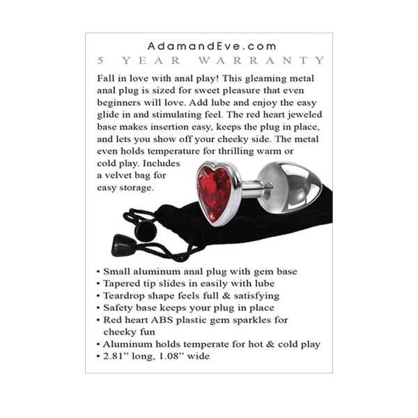 Adam & Eve Small Red Heart Gem Anal Plug