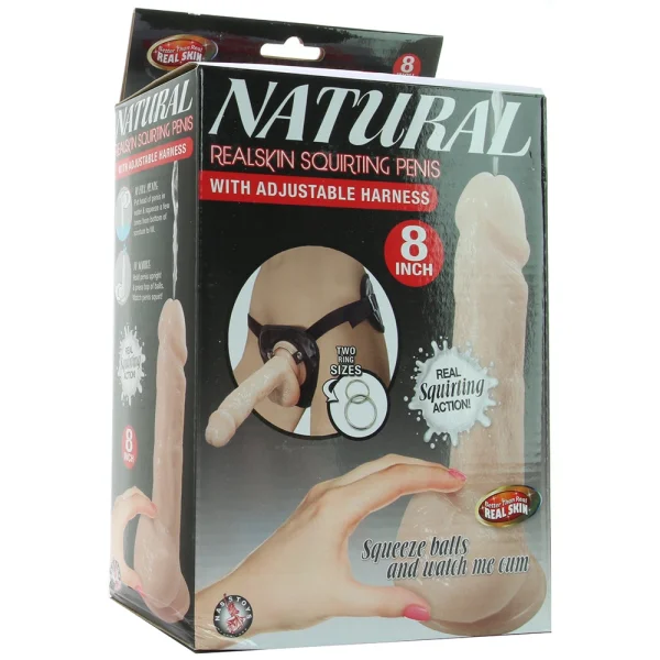 Natural Realskin 8 Inch Squirting Cock & Harness