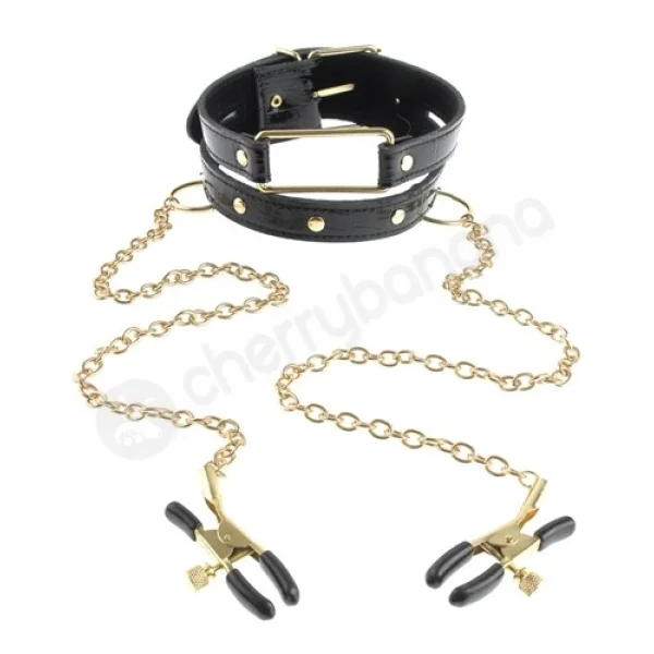 Fetish Fantasy Gold Collar & Nipple Clamps