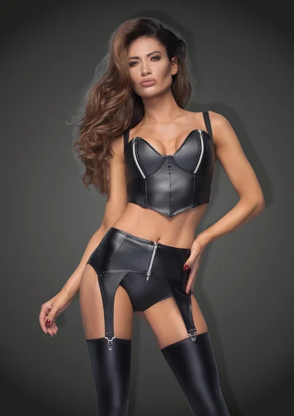 Power Wetlook Garter Belt With Silver Zipper — image 10 of 10