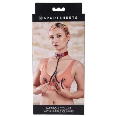 Saffron Collar With Nipple Clamps Black red