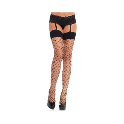 Spandex Fence Net Stockings With Reinforced Toe And Comfort Wide Band 1x 2x Black