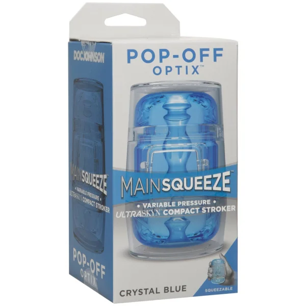 Main Squeeze Pop Off Optix Compact Penis Masturbator by Doc Johnson - Crystal Blue