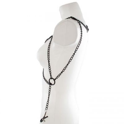 Bondara Black Chain Bra with Nipple Clamps