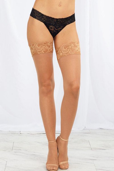 Dreamgirl Sheer Nude Hold-Up Thigh Highs with Lace Tops