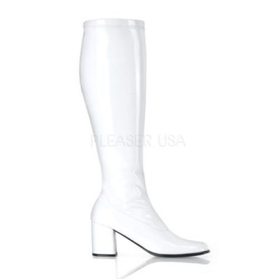 GOGO 300WC 3 Block Heel Wide Width Wht Pat Plus Size ST Boot Side Zip