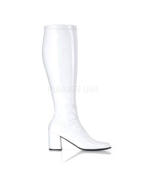 GOGO-300WC - 3" Block Heel Wide Width,Wht Pat Plus Size ST Boot,Side Zip