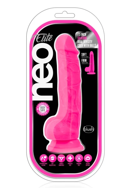 Neo Elite - 7.5" Silicone Dual Density Dildo with Balls
