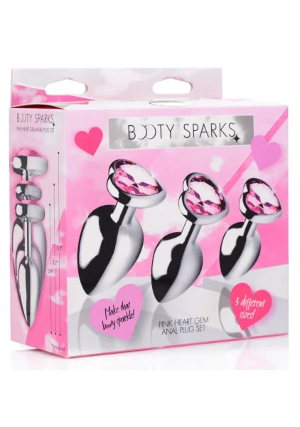 Booty Sparks Pink Heart Gem Anal Plug Set