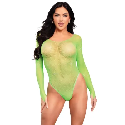 Rhinestone Snap Crotch Bodysuit One Size Neon Green