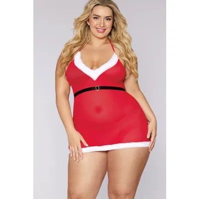 Dreamgirl Santa Baby Red Mesh Christmas Chemise with Festive Belt