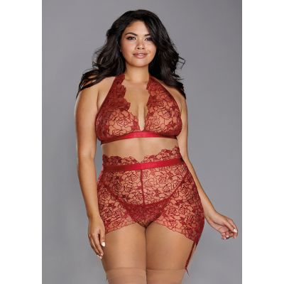 Delicate Floral Embroidery Three Piece Set Garnet Sexy Underwear Brands