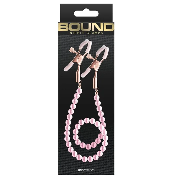 Bound Adjustable DC1 Pearl Chain Nipple Clamps by NS Novelties - Rose Gold & Pink