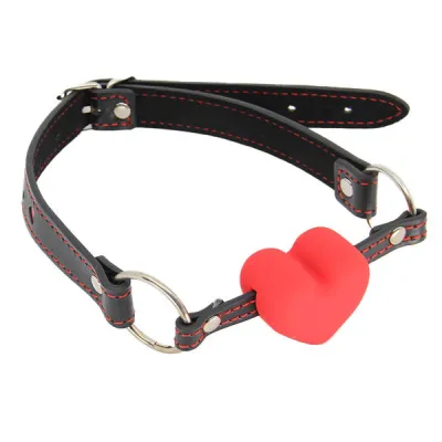 Love In Leather Silicone Heart Gag