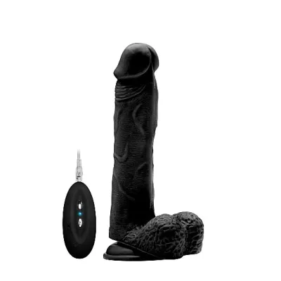 Vibrating Realistic Cock 9 With Scrotum Black