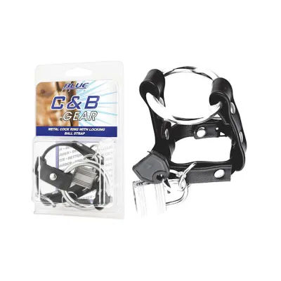 Metal Cock Ring With Locking Ball Strap Black