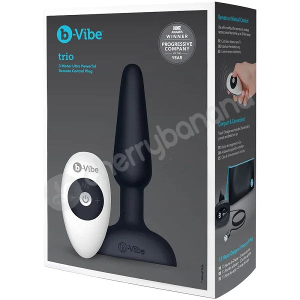 B-vibe Trio Plug Black Remote Control Vibrating Butt Plug With Case