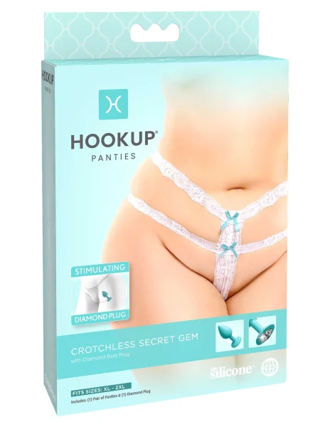Hookup Panties Crotchless Secret Gem - White - XL - Xxl