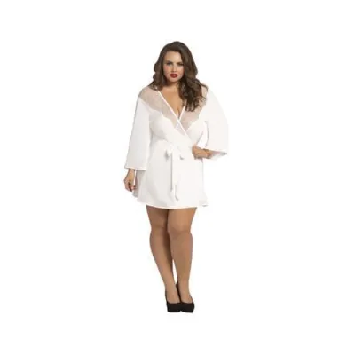 Satin Eyelash Robe Queen Size White