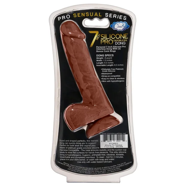 Cloud 9 Pro Sensual Premium Silicone 7 Inch Suction Cup Dildo - Chocolate