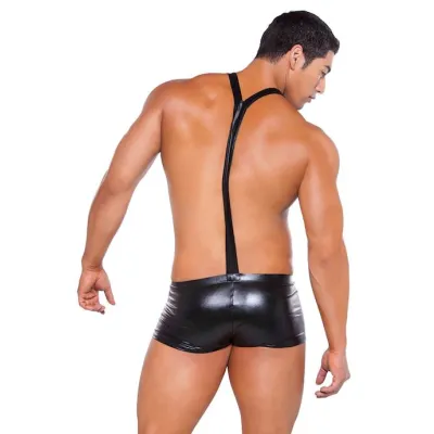 Zeus Wet Look Suspender Shorts Black One Size