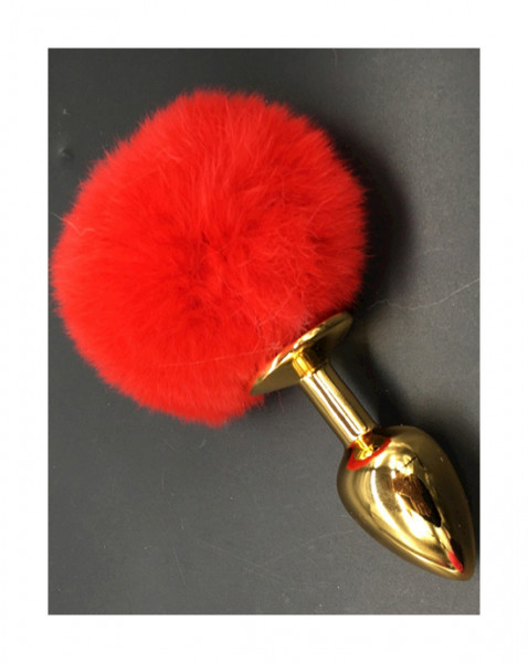 Gold Butt Plug With Rabbit Tail - Red