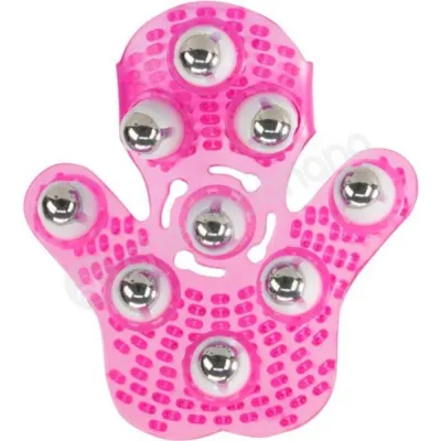 Roller Balls Massage Glove Pink Adjustable Reversible Massager With 9 Metallic Balls