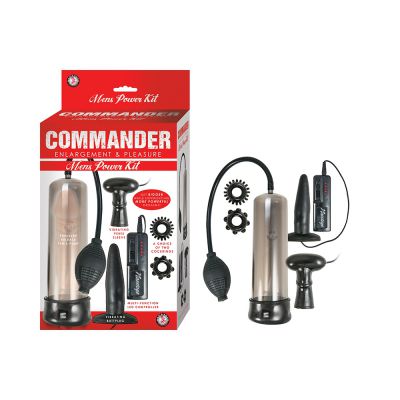 Commander Mens Power Kit Vibrating Penis Sleeve Vibrating Buttplug Two Cockrings Waterproof Black