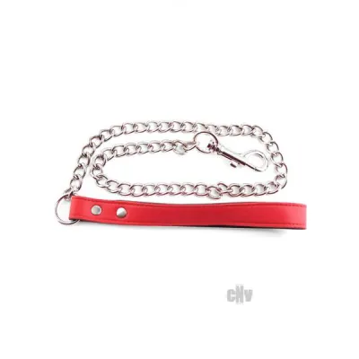 Rouge Leather Handle Chain Lead Leash Red