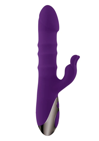 Playboy Pleasure Hop To It Waterproof Rechargeable Silicone Thrusting Rabbit Vibrator - Purple