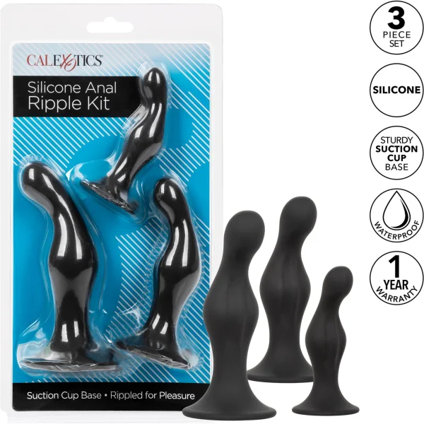 Silicone Anal Ripple 3 Piece Butt Plug Kit By CalExotics - Black