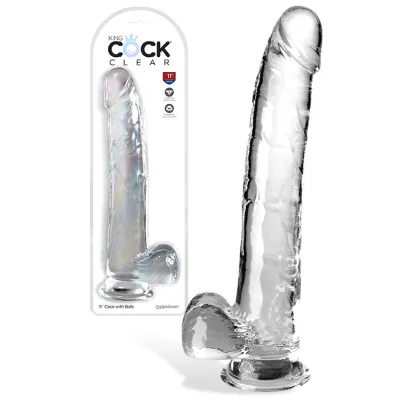 Pipedream King Cock Clear 11 Realistic Dildo with Balls Suction Cup Base