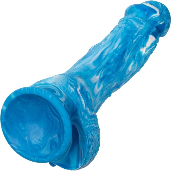 Twisted Love Twisted Dong 6" Silicone Suction Cup Dildo With Balls By CalExotics - Blue & White