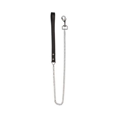 Ouch Pain Grain Leather Chain Leash With Classic Handle