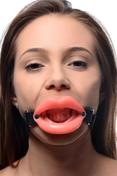 Sissy Mouth Gag Pink Silicone Lips Black Strap — image 5 of 8