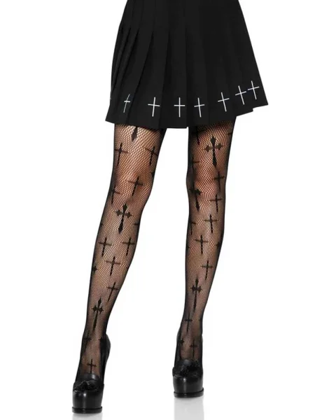 Worship Me Cross Net Tights 1x-2x Black