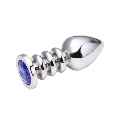 Ridged Butt Plug Silver 100mm