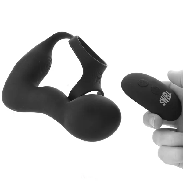 Swell 10X Inflatable Rechargeable Silicone Vibrating Prostate Plug With Cock & Ball Ring & Remote - Black — image 11 of 15