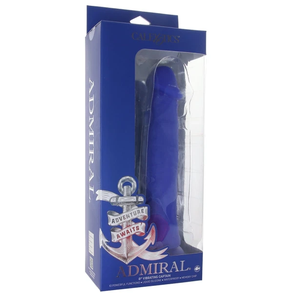 Admiral Captain 8" Rechargeable Waterproof Vibrating Silicone Suction Cup Dildo By CalExotics - Blue