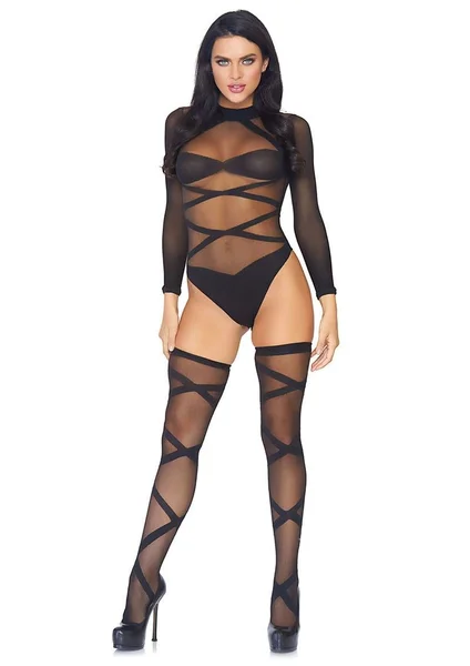 Sheer Criss Cross Teddy and Matching Thigh High Set — image 8 of 10