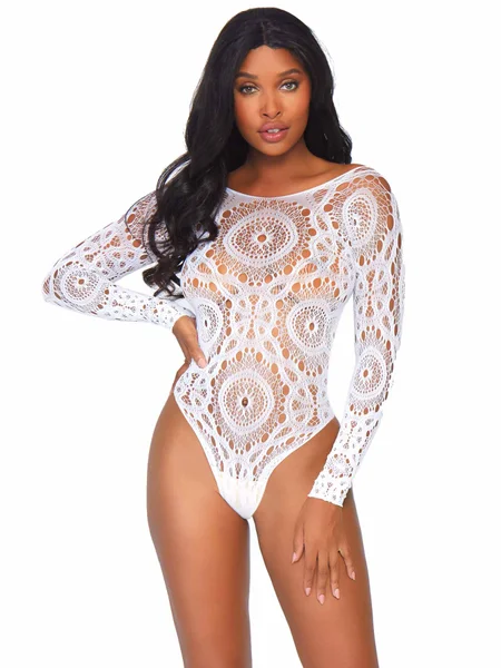 Crochet Lace Long Sleeved Teddy Bodysuit — image 12 of 15