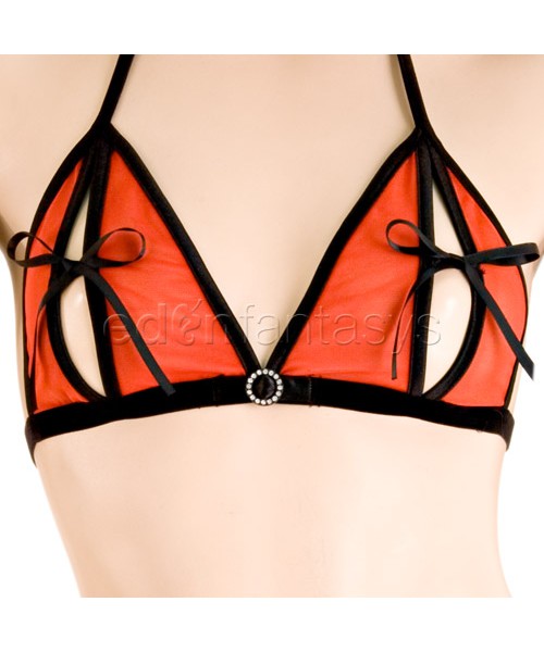 Peek-a-boo bikini top and thong